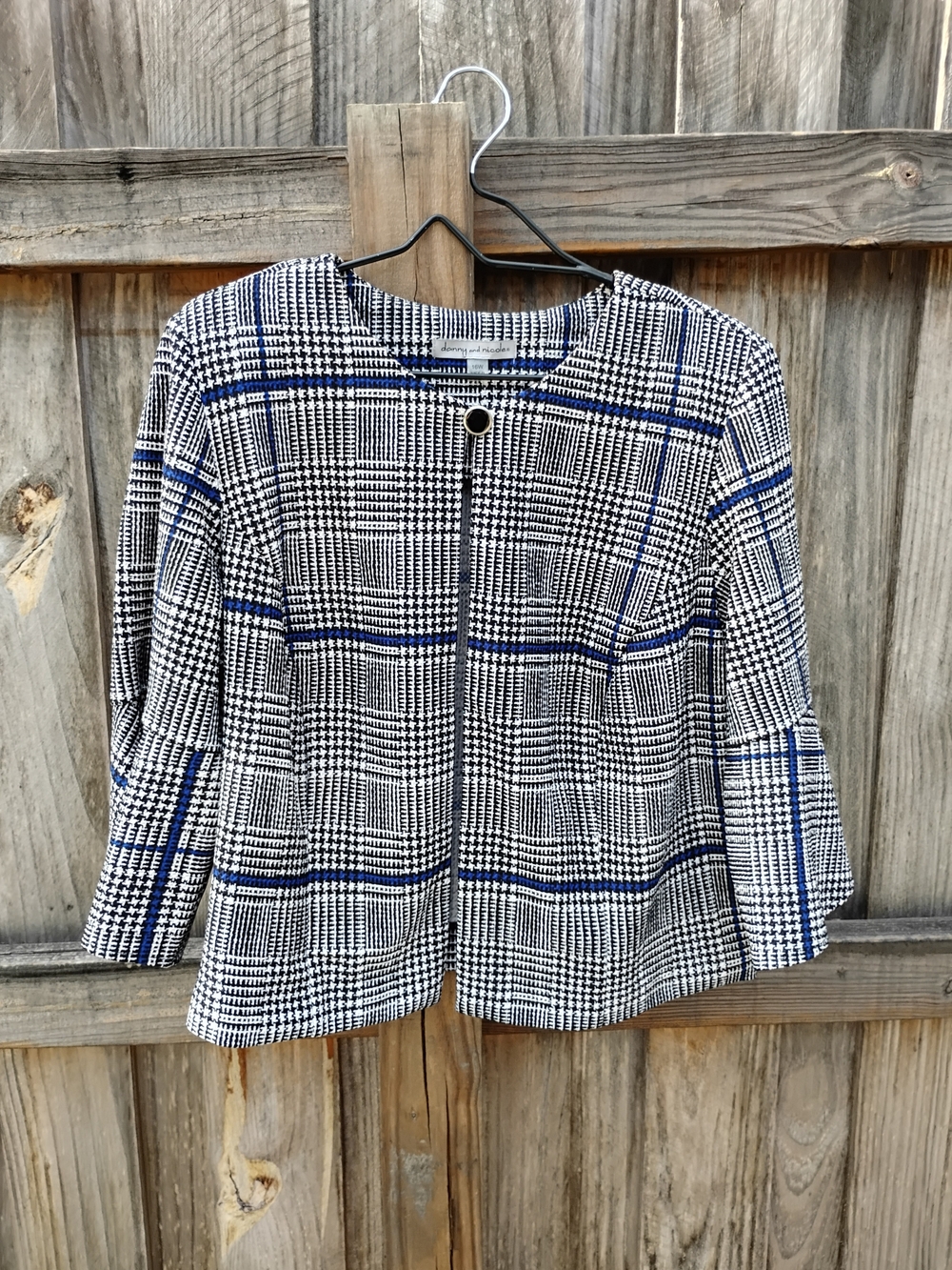 Danny & Nicole Plaid Blazer 16W Gray Navy One-button Front Bell Sleeves